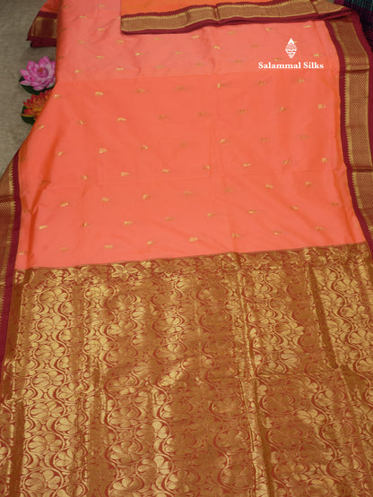 11 Yards Semi Silk Saree Mango Yellow with Contrast Maroon Border