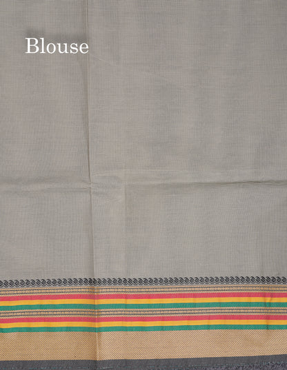 Beautiful Elephant Grey Thread Work Butta Pure Cotton Saree With Traditional Border