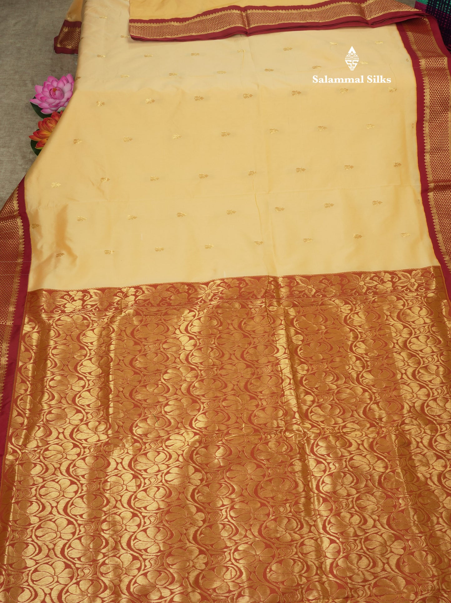 11 Yards Semi Silk Saree Mango Yellow with Contrast Maroon Border