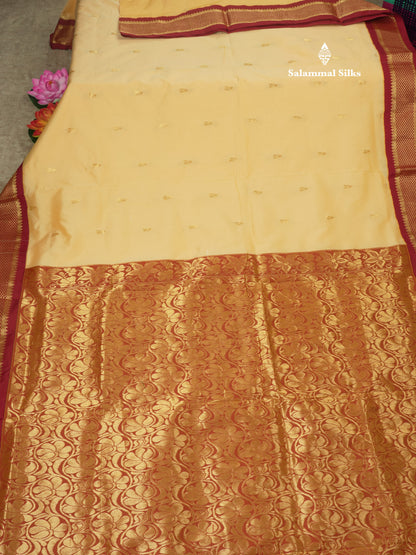 11 Yards Semi Silk Saree Mango Yellow with Contrast Maroon Border