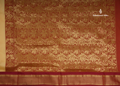 11 Yards Semi Silk Saree Mango Yellow with Contrast Maroon Border