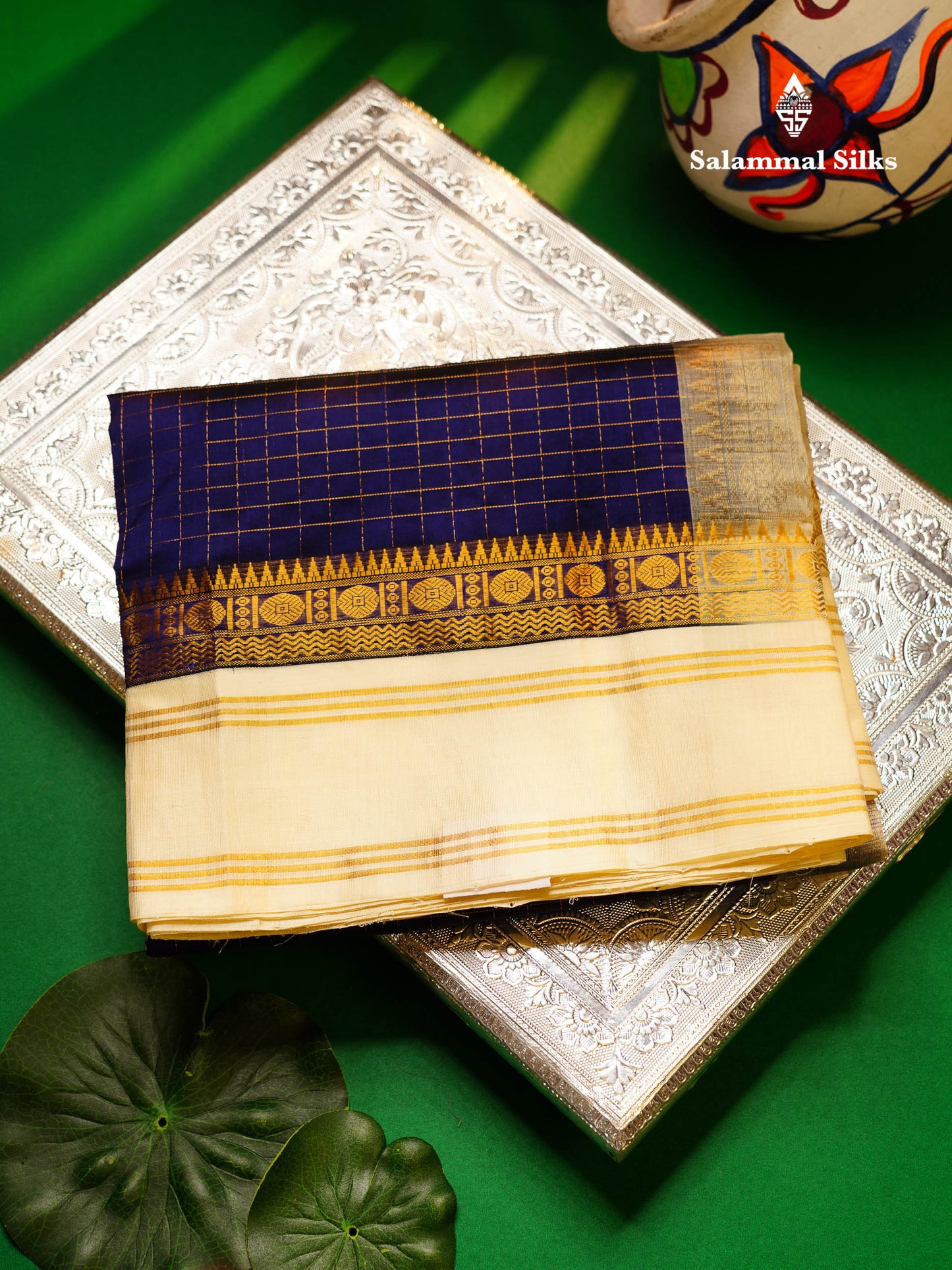 Beautiful Yellow Zari Checks Pure Silk Cotton Saree With Contrast Cream Traditional Gap Border