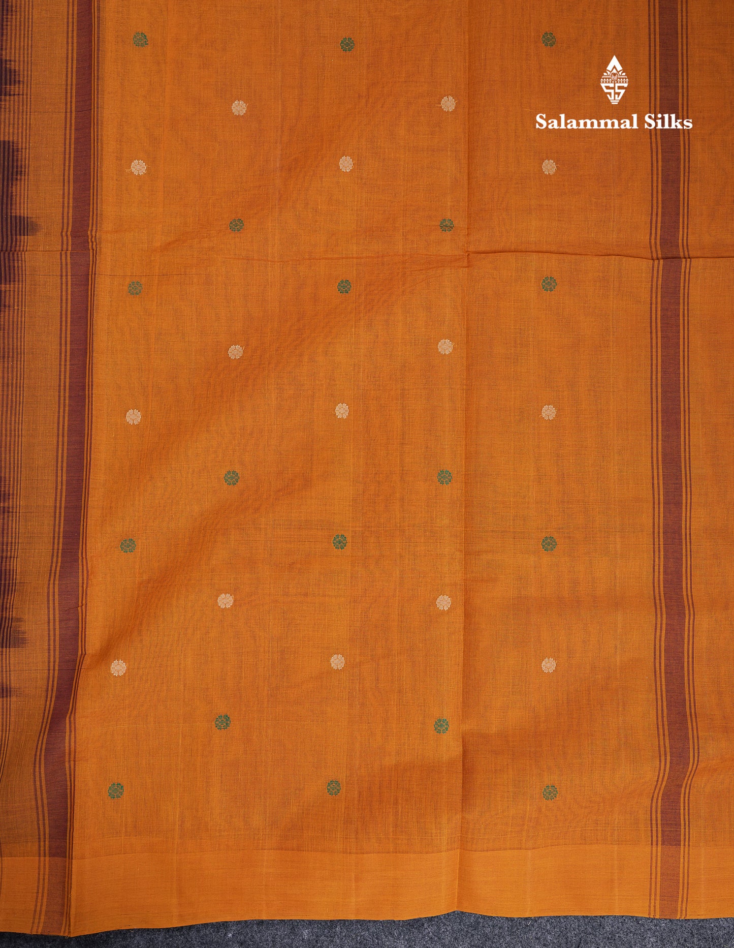 Beautiful Dark Brown Thread Work Butta Handloom Pure Cotton Saree With Contrast Mustard Yellow Blouse