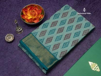 Pastel Blue Colour Printed Pure Cotton Saree With Ribbon Border