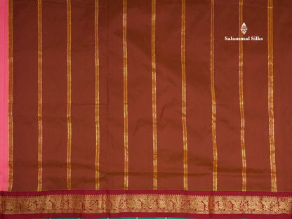 11 Yards Semi Silk Saree Green with Contrast Pink Border