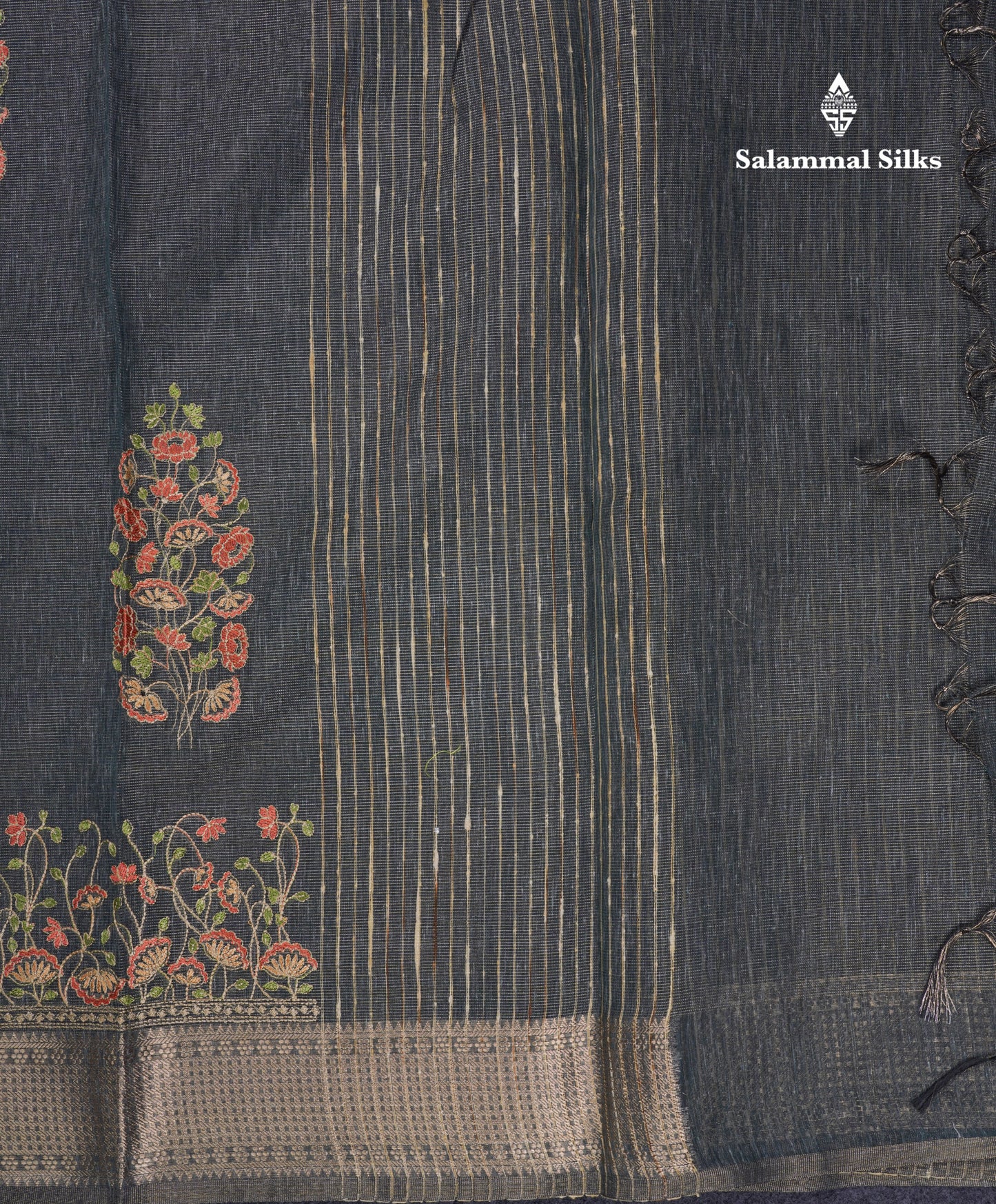 Beautiful Brown Embroidery Work Tissue Kota Cotton Fancy Saree With Self Blouse