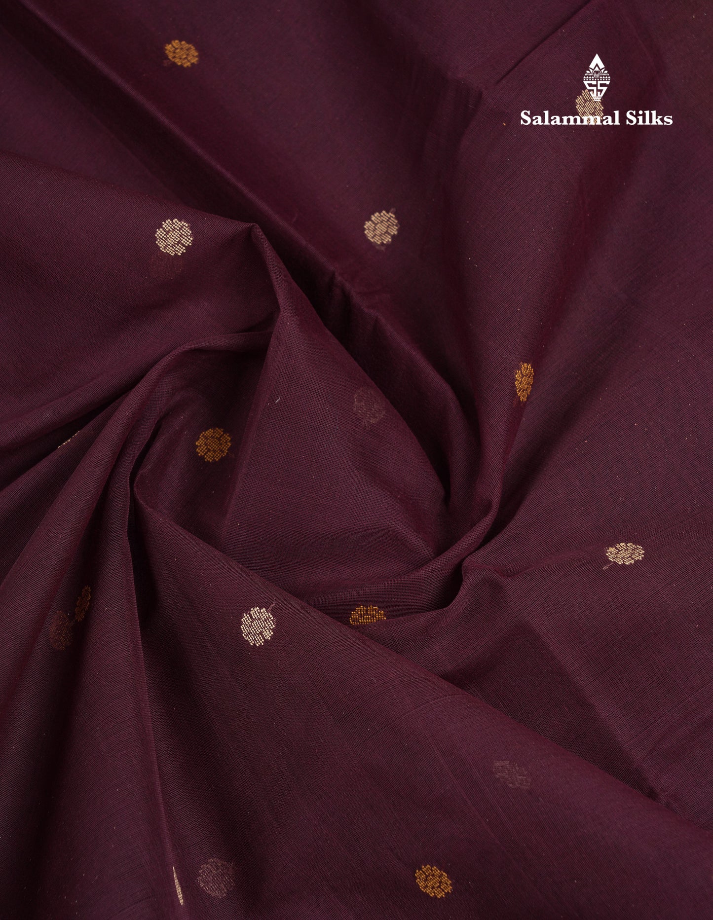 Beautiful Dark Brown Thread Work Butta Handloom Pure Cotton Saree With Contrast Mustard Yellow Blouse