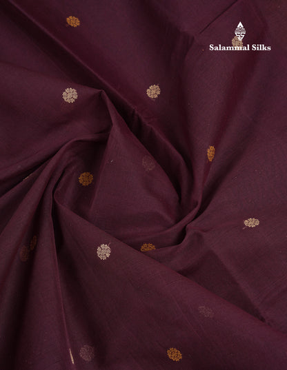Beautiful Dark Brown Thread Work Butta Handloom Pure Cotton Saree With Contrast Mustard Yellow Blouse