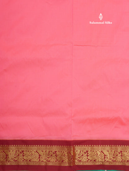 11 Yards Semi Silk Saree Peach Pink with Contrast Maroon Traditional Border