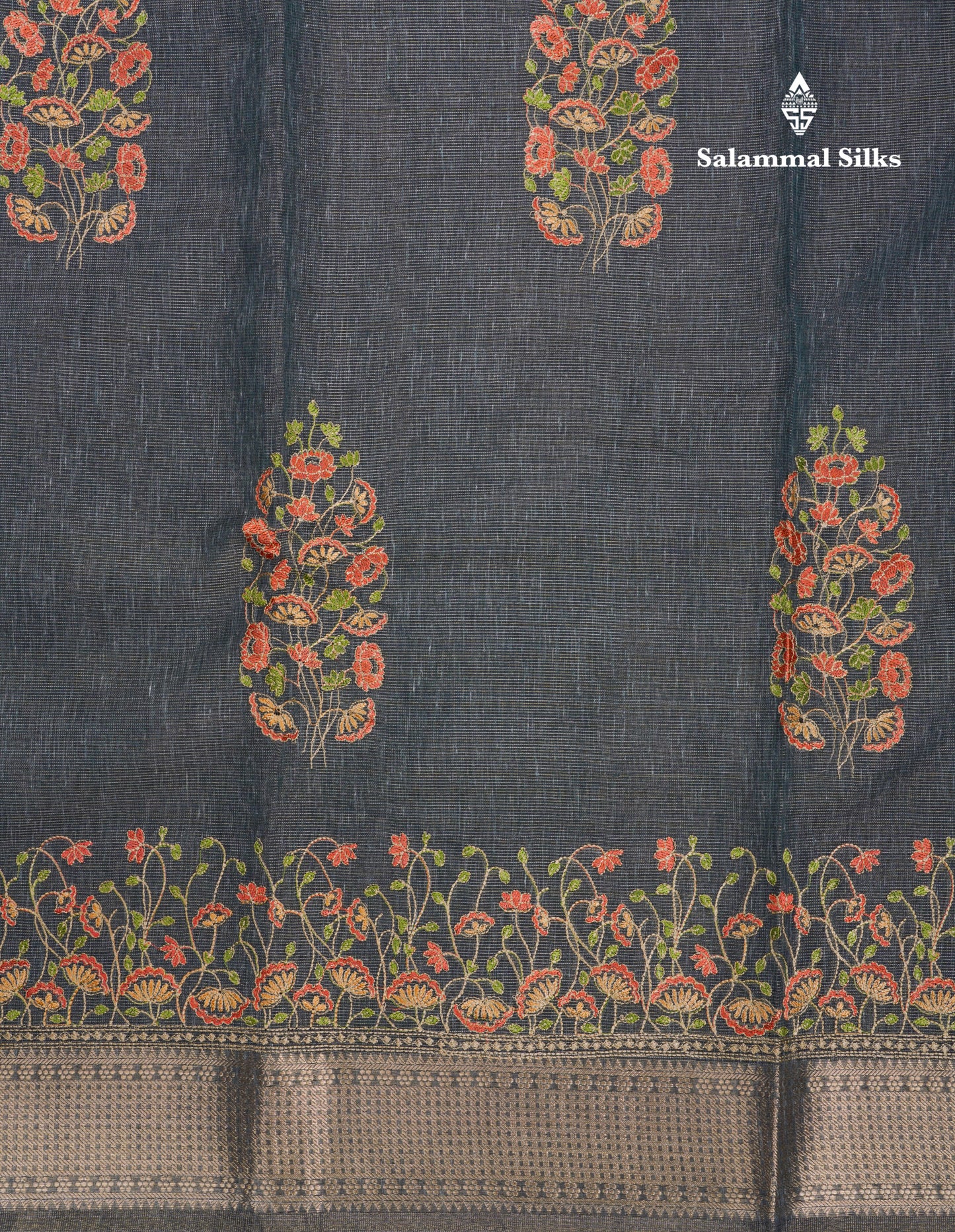 Beautiful Brown Embroidery Work Tissue Kota Cotton Fancy Saree With Self Blouse