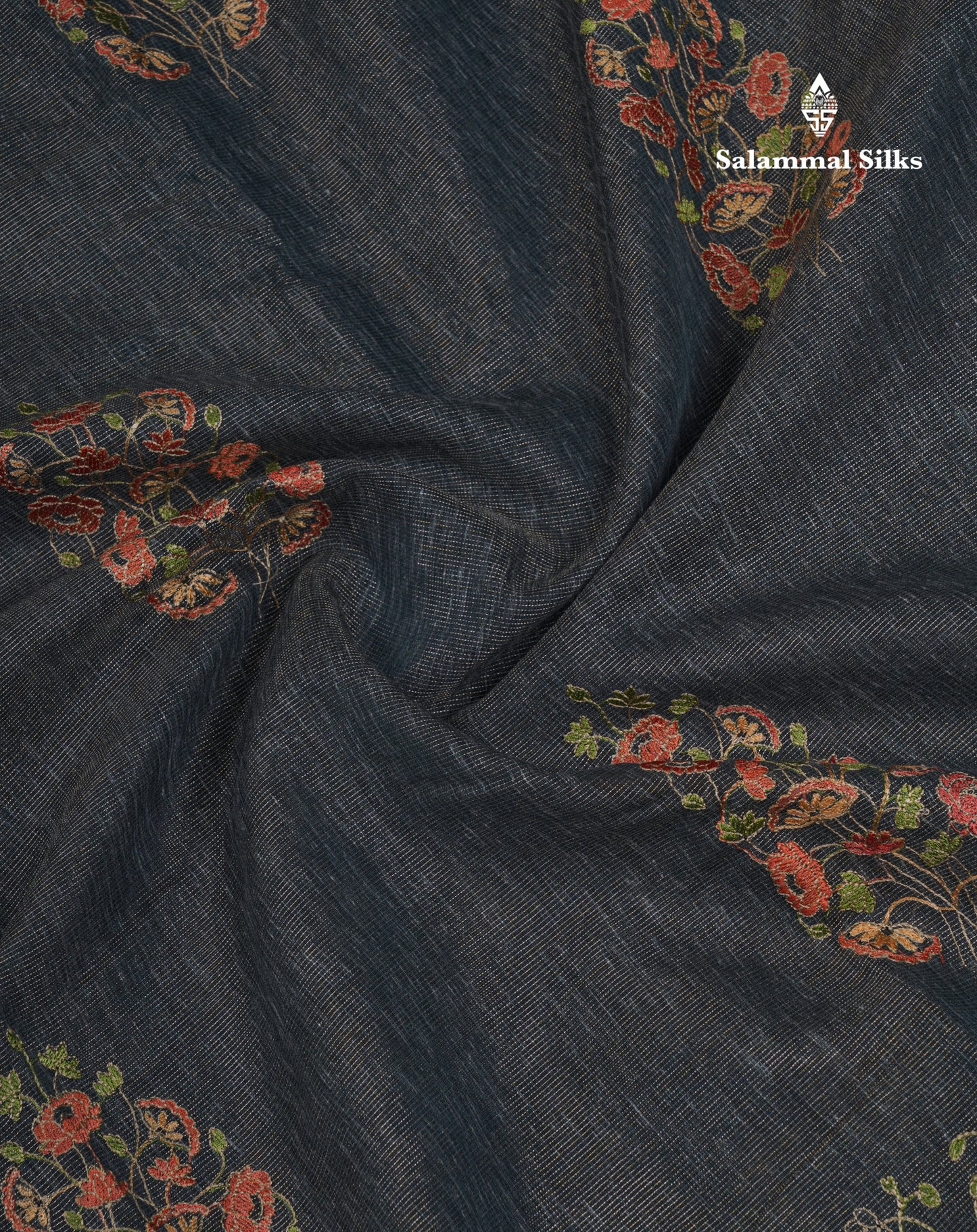 Beautiful Brown Embroidery Work Tissue Kota Cotton Fancy Saree With Self Blouse