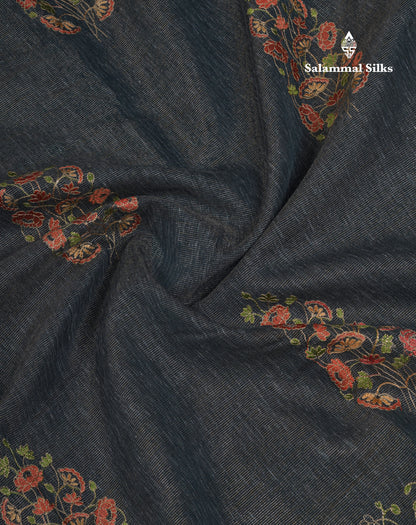 Beautiful Brown Embroidery Work Tissue Kota Cotton Fancy Saree With Self Blouse
