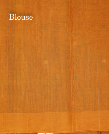 Beautiful Dark Brown Thread Work Butta Handloom Pure Cotton Saree With Contrast Mustard Yellow Blouse