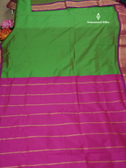11 Yards Semi Silk Saree Chocolate with Contrast Magenta Border