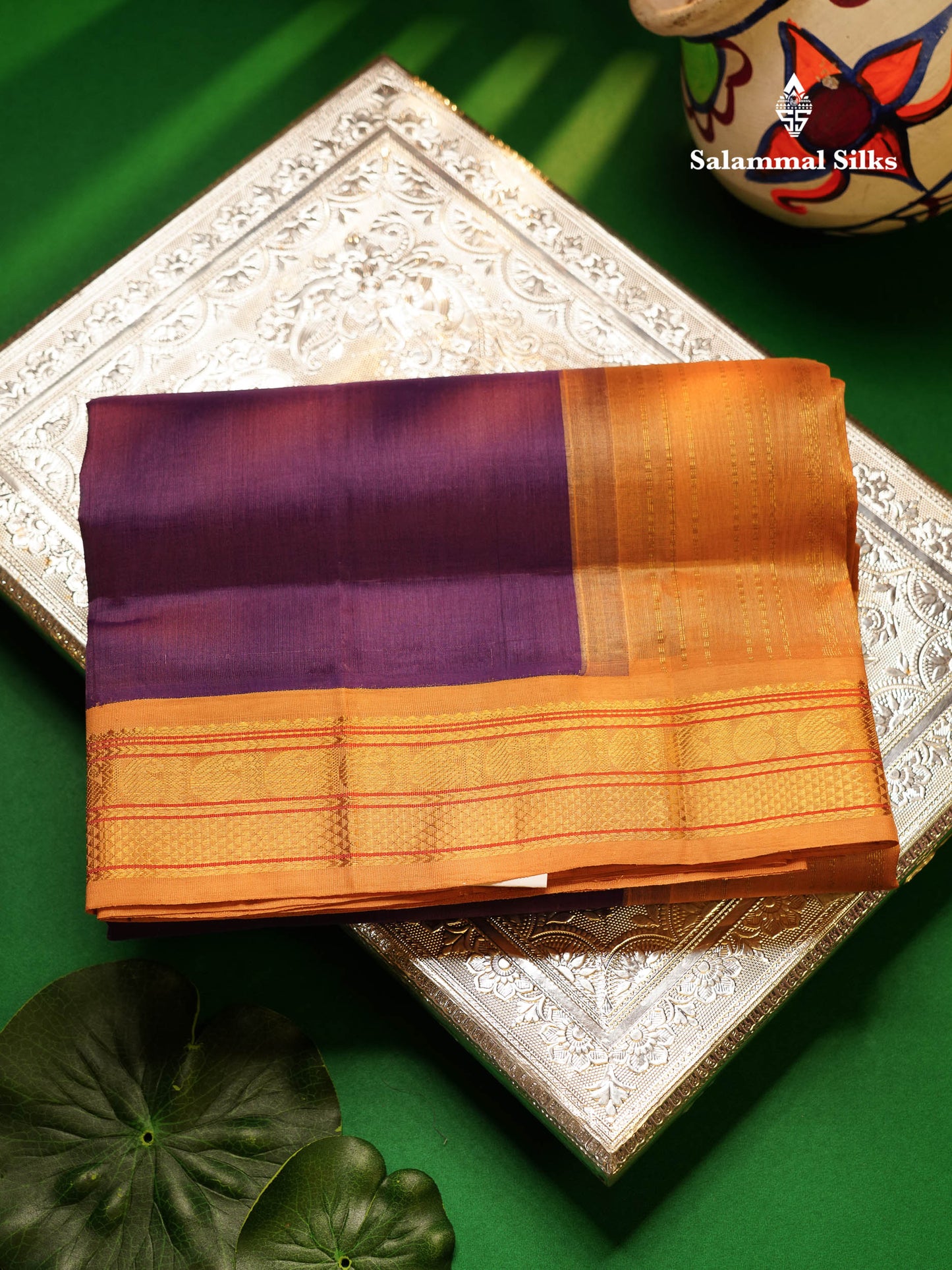 Beautiful Light Violet Plain Pure Silk Cotton Saree With Contrast Sandal Traditional Border