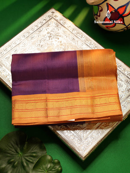 Beautiful Light Violet Plain Pure Silk Cotton Saree With Contrast Sandal Traditional Border