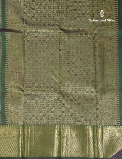 Beautiful Dual Tone Pink Pure Kanjivaram Silk Saree With Contrast Bottle Green Traditional Border