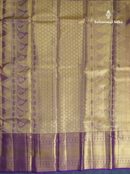 Pink Tissue Bridal Pure Kanjivaram Silk Saree With Contrast Dark Purple Long Traditional Border