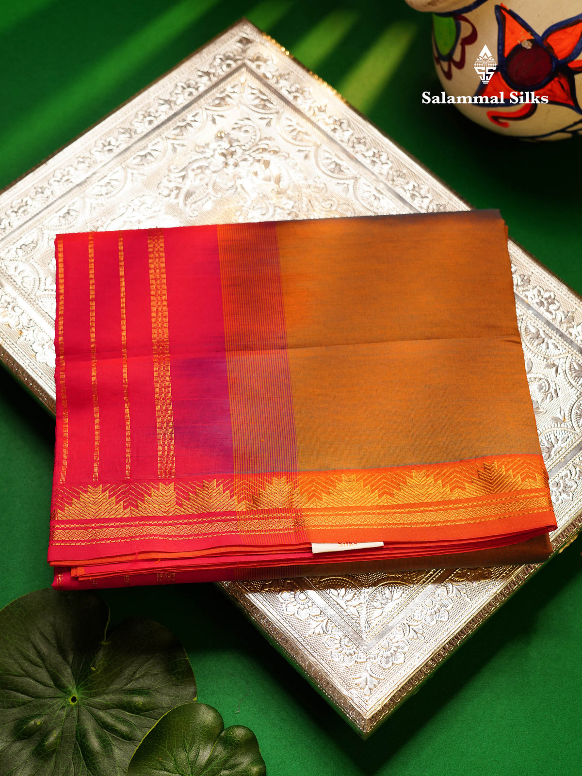 Beautiful Dual Tone Brown Plain Semi Silk Cotton Saree With Contrast Pink Blouse