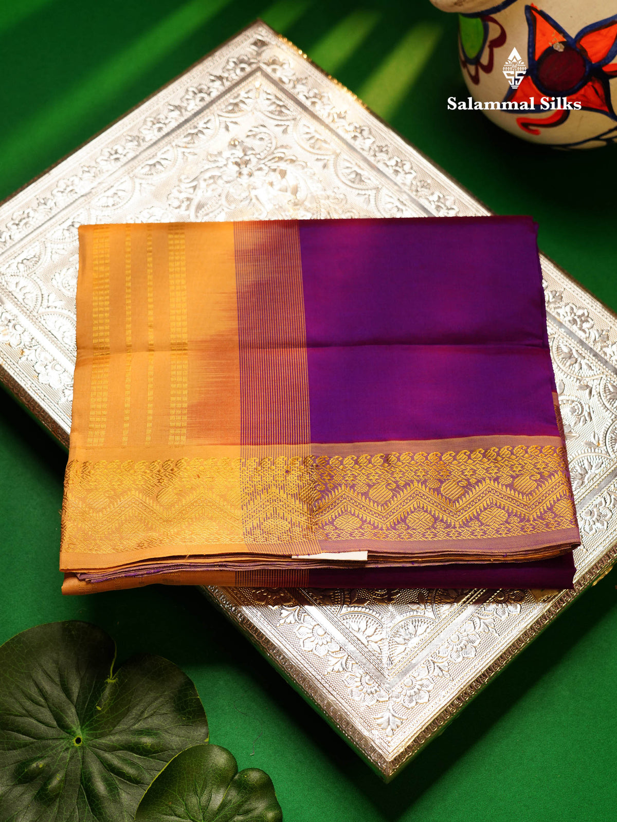 Beautiful Purple Plain Semi Silk Cotton Saree With Contrast Dark Sandal Blouse