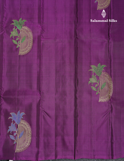 Beautiful Dark Purple Fancy Pure Kanjivaram Silk Saree With Contrast Rexona Blouse