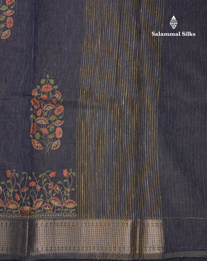 Beautiful Brown Embroidery Work Tissue Kota Cotton Fancy Saree With Self Blouse