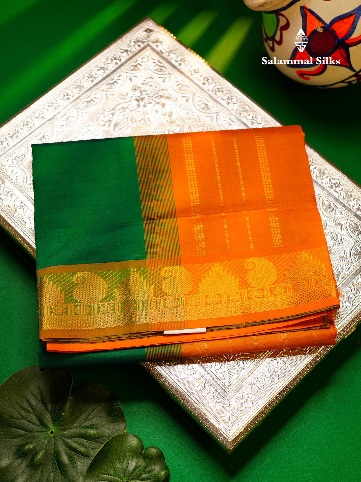 Beautiful Dual Tone Sapphire Green Plain Semi Silk Cotton Saree With Contrast Mustard Yellow Blouse