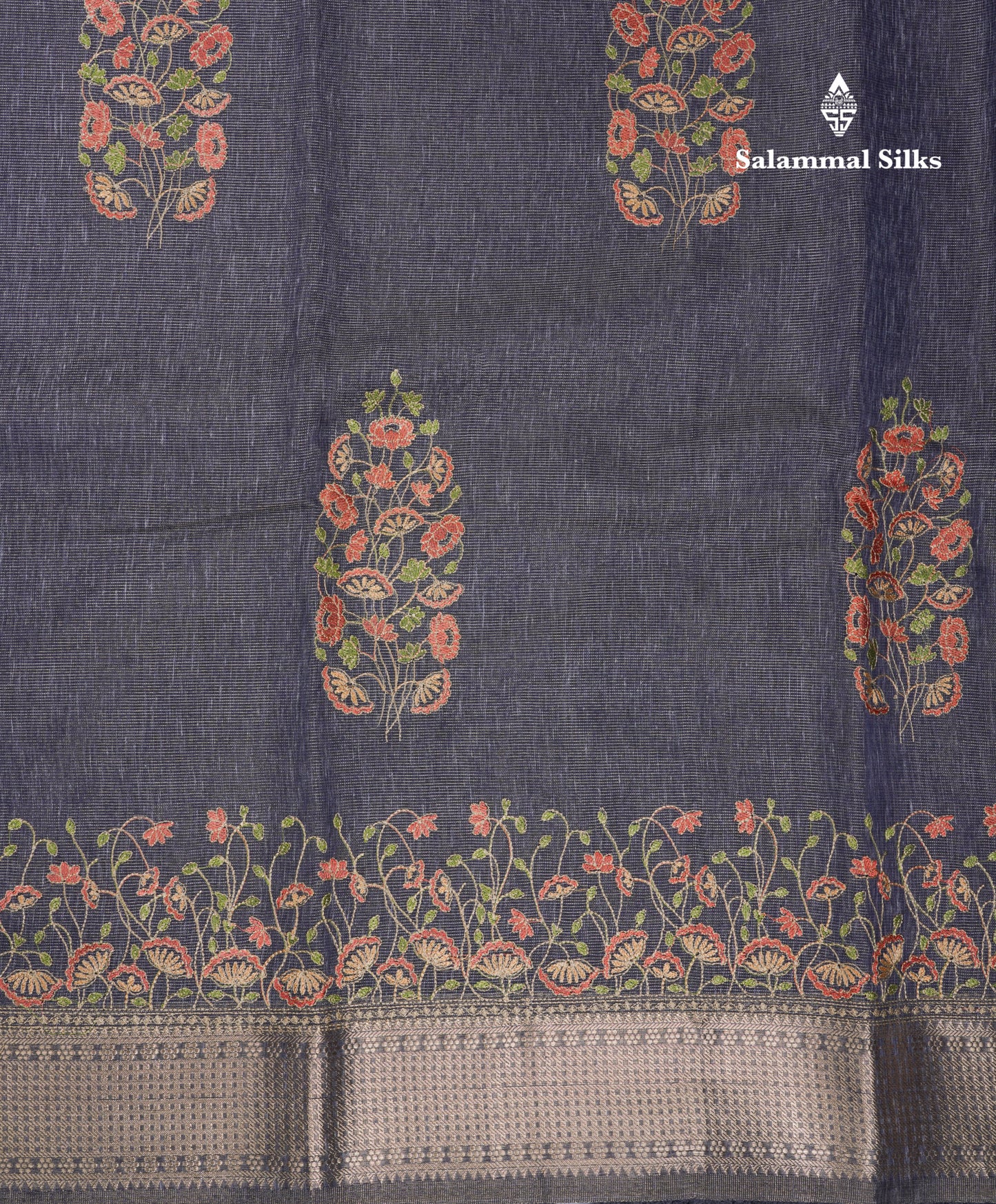 Beautiful Brown Embroidery Work Tissue Kota Cotton Fancy Saree With Self Blouse