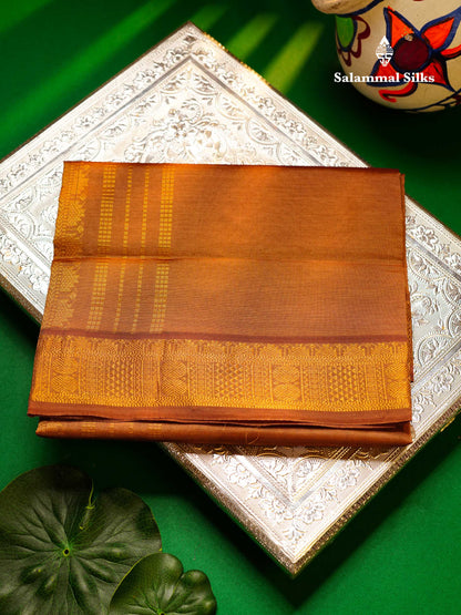 Beautiful Light Chocolate Brown Plain Semi Silk Cotton Saree With Traditional Border
