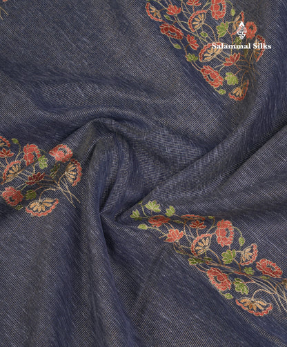 Beautiful Brown Embroidery Work Tissue Kota Cotton Fancy Saree With Self Blouse
