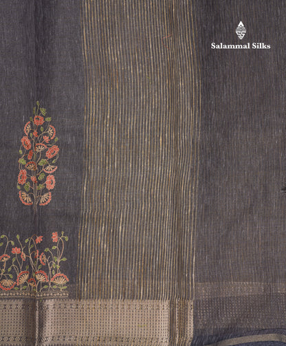 Beautiful Brown Embroidery Work Tissue Kota Cotton Fancy Saree With Self Blouse