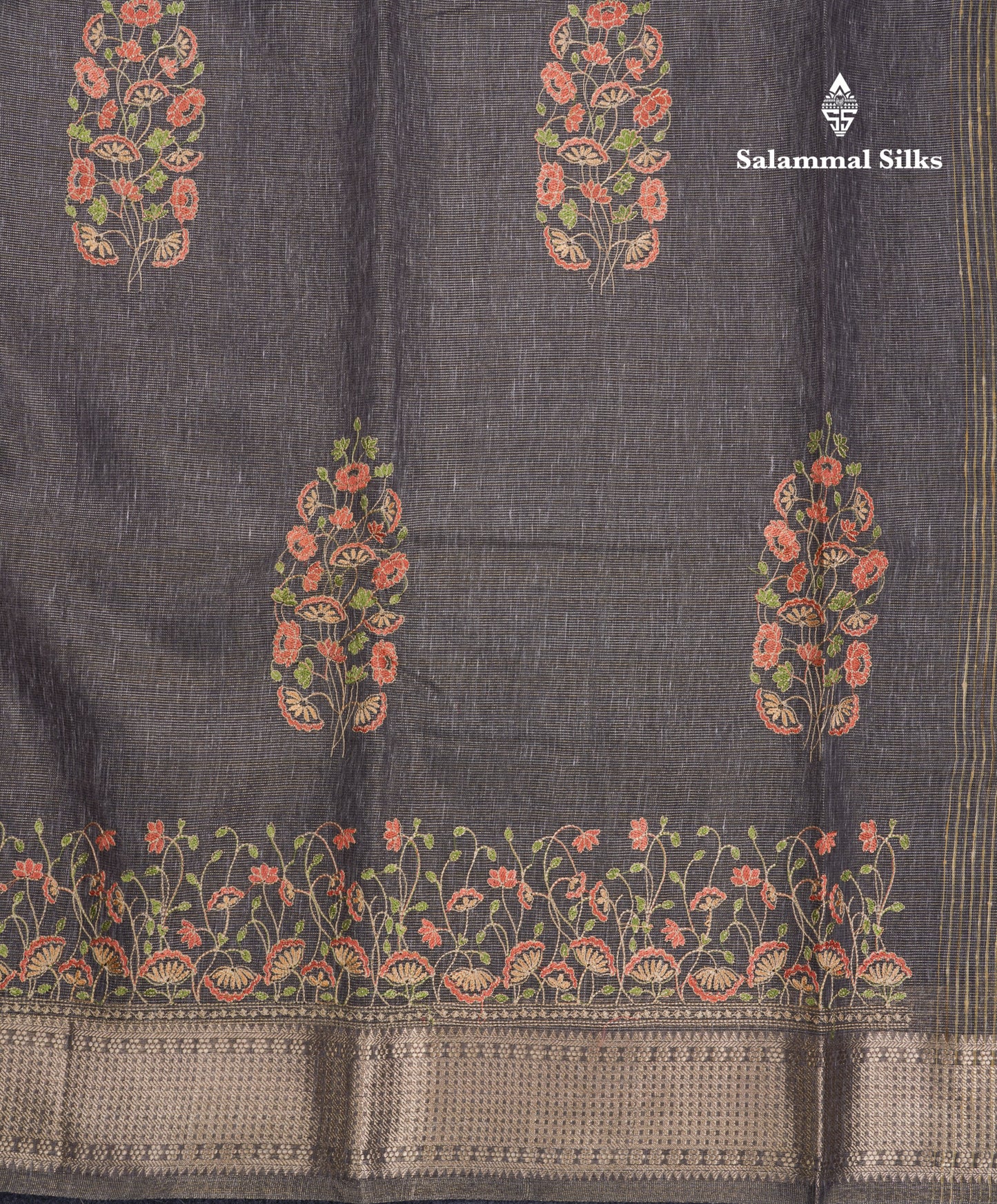 Beautiful Brown Embroidery Work Tissue Kota Cotton Fancy Saree With Self Blouse