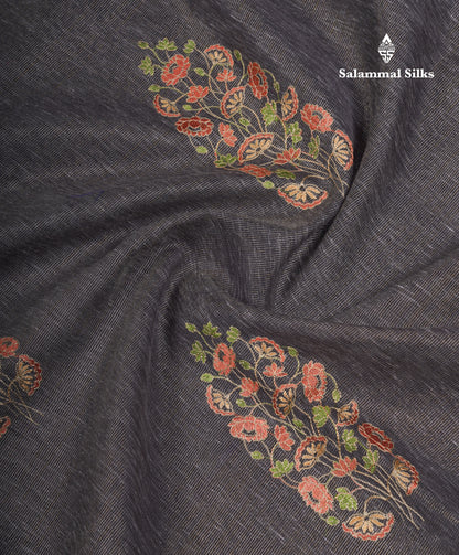 Beautiful Brown Embroidery Work Tissue Kota Cotton Fancy Saree With Self Blouse