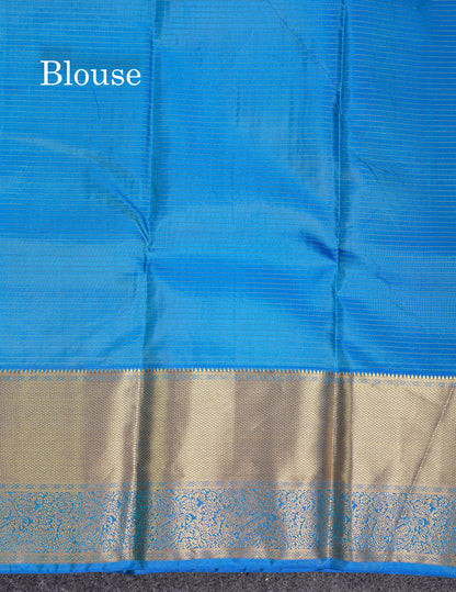 Beautiful Sapphire Green Small Checks With Butta Pure Kanjivaram Silk Saree With Contrast Blue Traditional Evening Morning Border