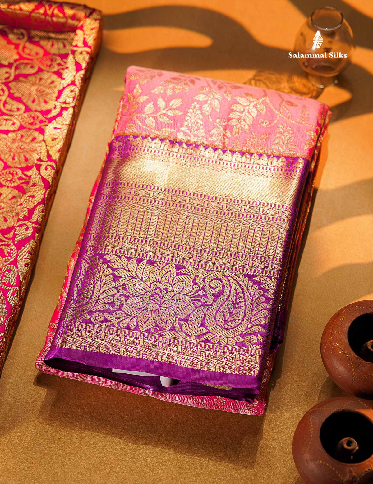 Beautiful Light Pink Bridal Semi Silk Saree With Contrast Vadamalli Traditional Evening Morning Border