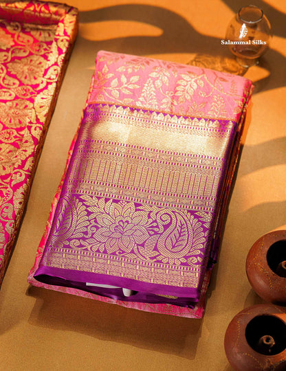 Beautiful Light Pink Bridal Semi Silk Saree With Contrast Vadamalli Traditional Evening Morning Border