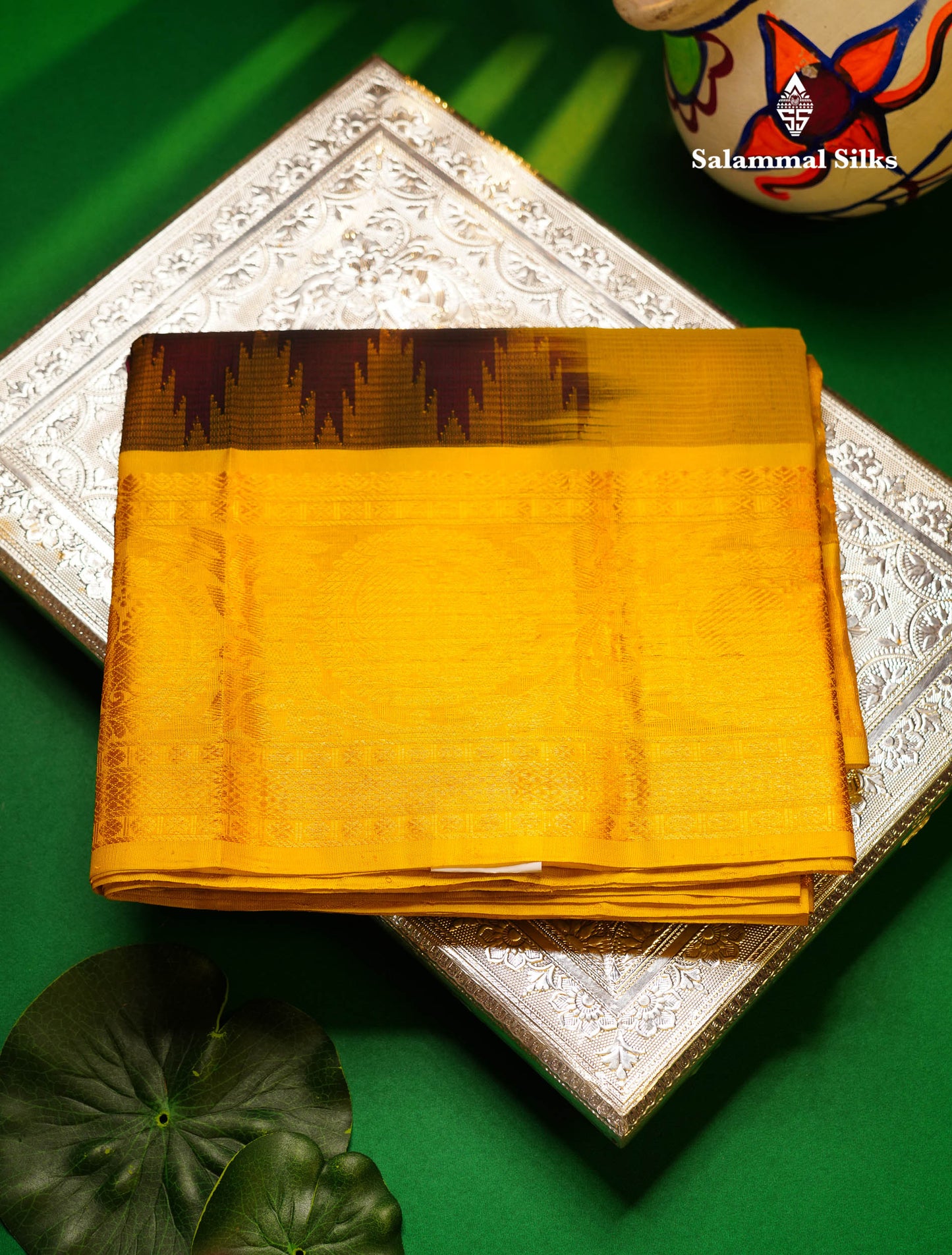Beautiful Magenta Vaira Oosi Lines With Butta Pure Silk Cotton Saree With Contrast Lemon Yellow Traditional Evening Morning Border