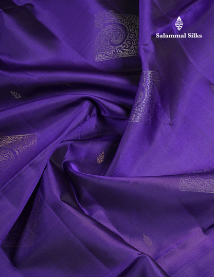 Beautiful Violet PureMix Kanjivaram Soft Silk Saree With Contrast Olive Mustard Yellow Fancy Border