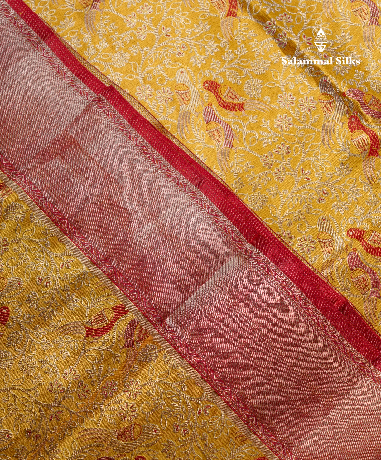 Beautiful Gold Tissue Bridal Pure Kanjivaram Silk Saree With Contrast Chilly Red Fancy Border