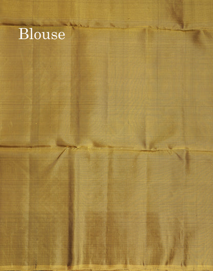 Beautiful Violet PureMix Kanjivaram Soft Silk Saree With Contrast Olive Mustard Yellow Fancy Border