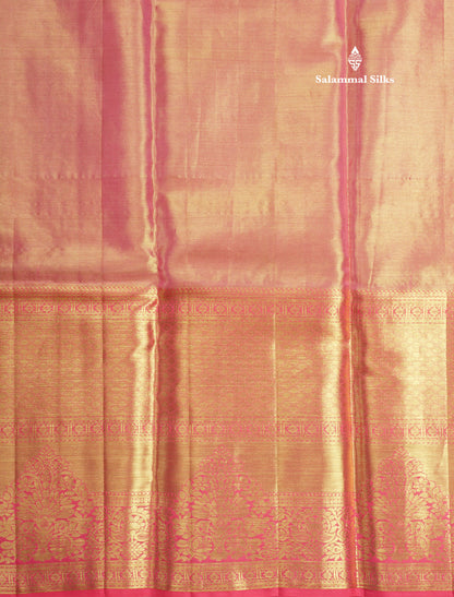 Sea Blue Beautiful Bridal Pure Kanjivaram Silk Saree With Long Pink Border