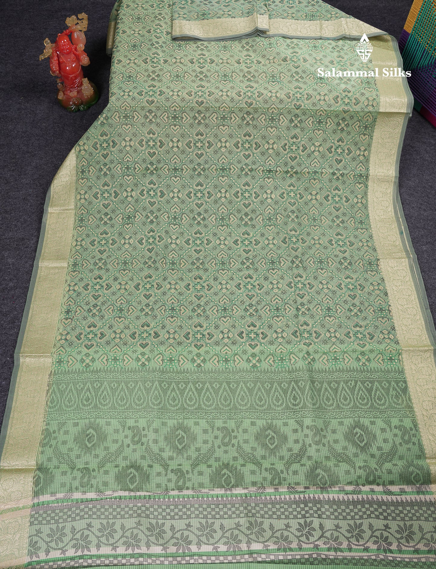 Beautiful Light Elachi Green Kota Cotton Fancy Saree With Fancy Border