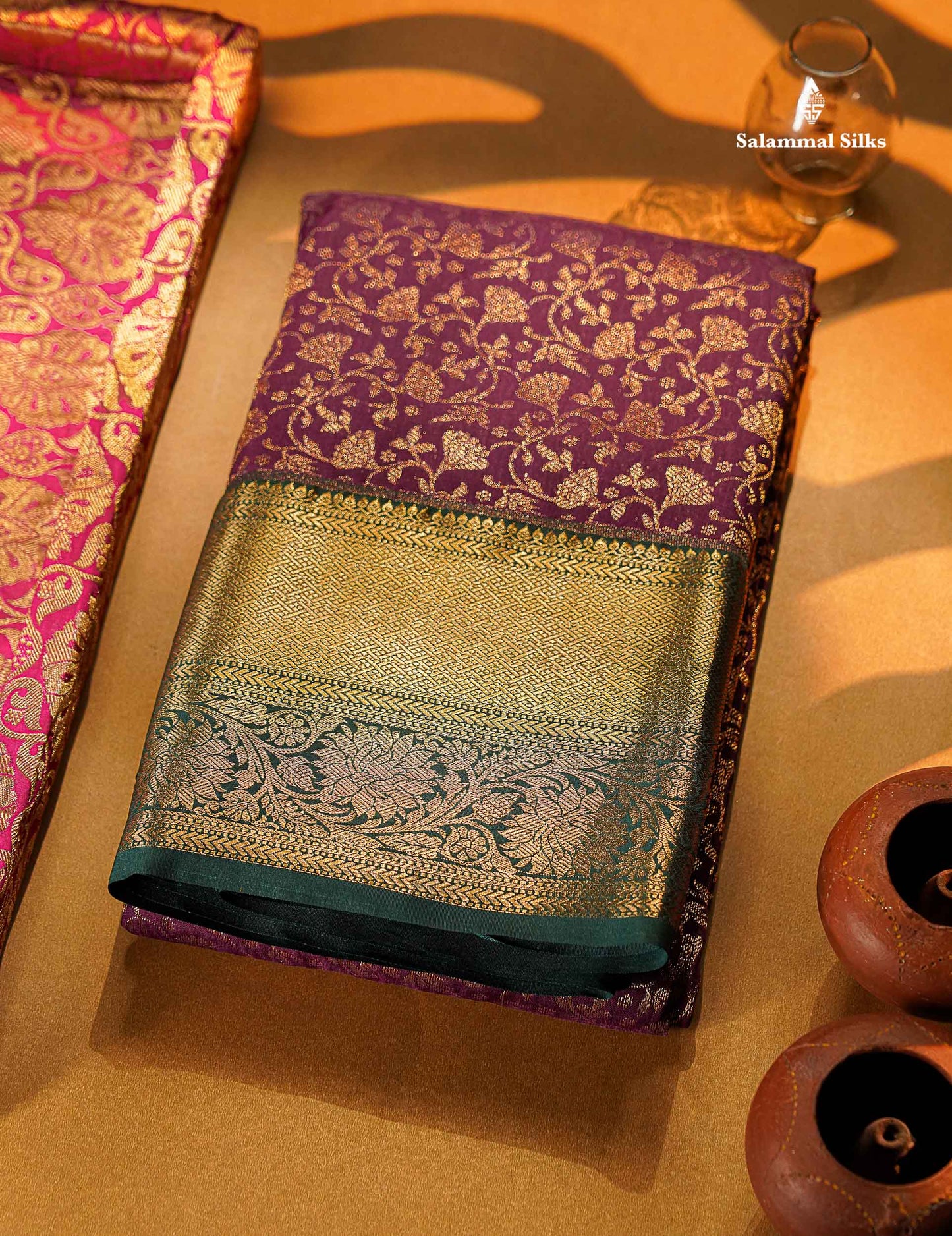 Sky Blue Bridal Semi Silk Saree With Contrast Vadamalli Border
