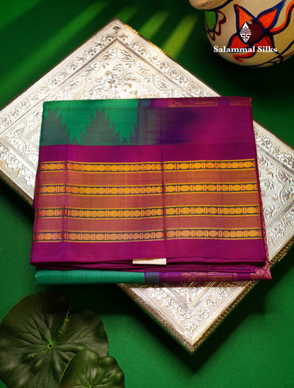 Beautiful Sapphire Green Plain Pure Silk Cotton Saree With Contrast Vadamalli Traditional Evening Morning Border