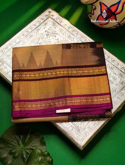 Beautiful Light Chocolate Plain Pure Silk Cotton Saree With Contrast Dark Brown Traditional Rettapet Border