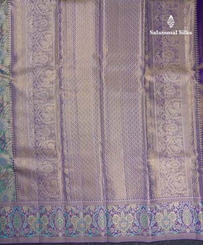 Beautiful Pastel Blue Tissue Bridal Pure Kanjivaram Silk Saree With Contrast Light Lavender Fancy Border