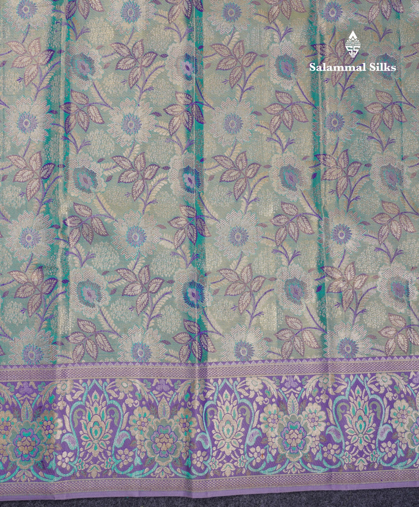 Beautiful Pastel Blue Tissue Bridal Pure Kanjivaram Silk Saree With Contrast Light Lavender Fancy Border