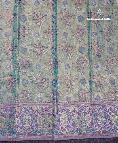 Beautiful Pastel Blue Tissue Bridal Pure Kanjivaram Silk Saree With Contrast Light Lavender Fancy Border
