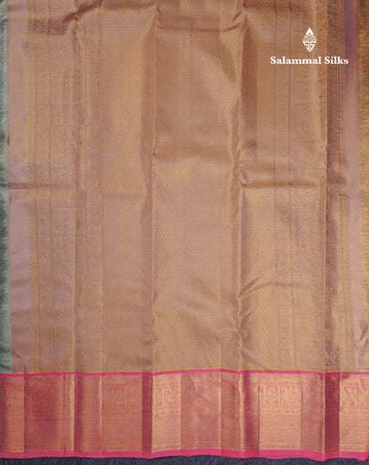 Beautiful Sapphire Blue Tissue Bridal Pure Kanjivaram Silk Saree With Contrast Peach Traditional Border