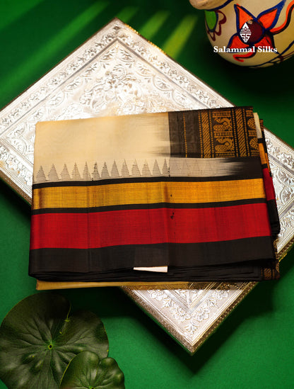 Beautiful Half White Plain Pure Silk Cotton Saree With Contrast Maroon Traditional Border